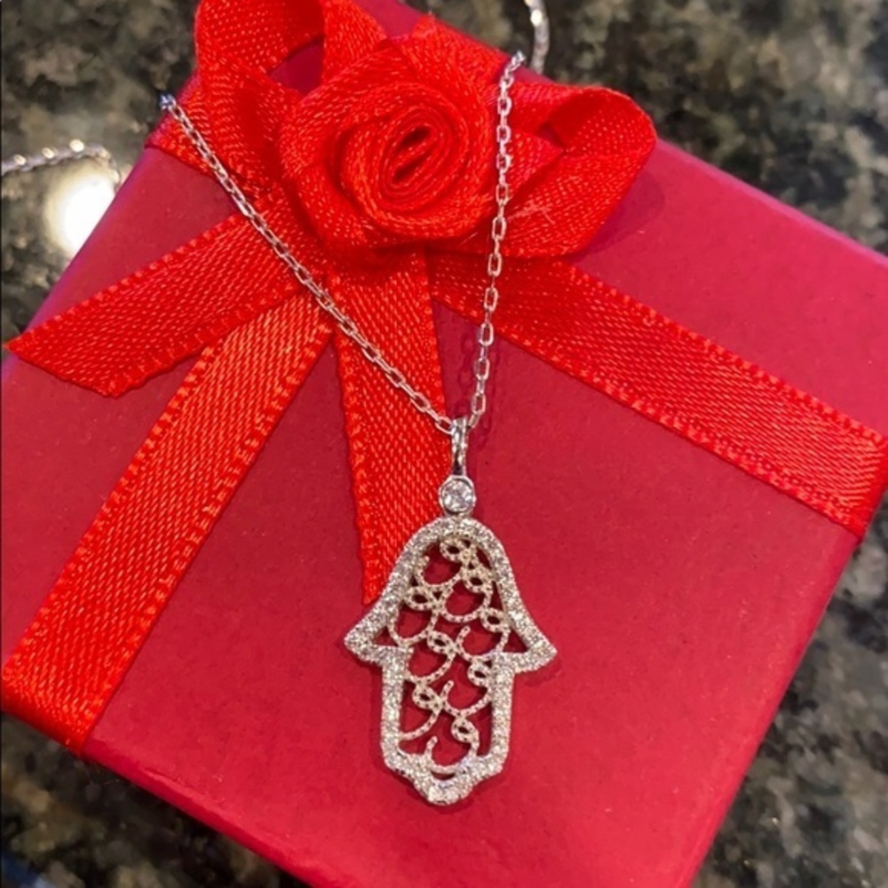 Sterling silver Hamsa Necklace 16” to 18” chain